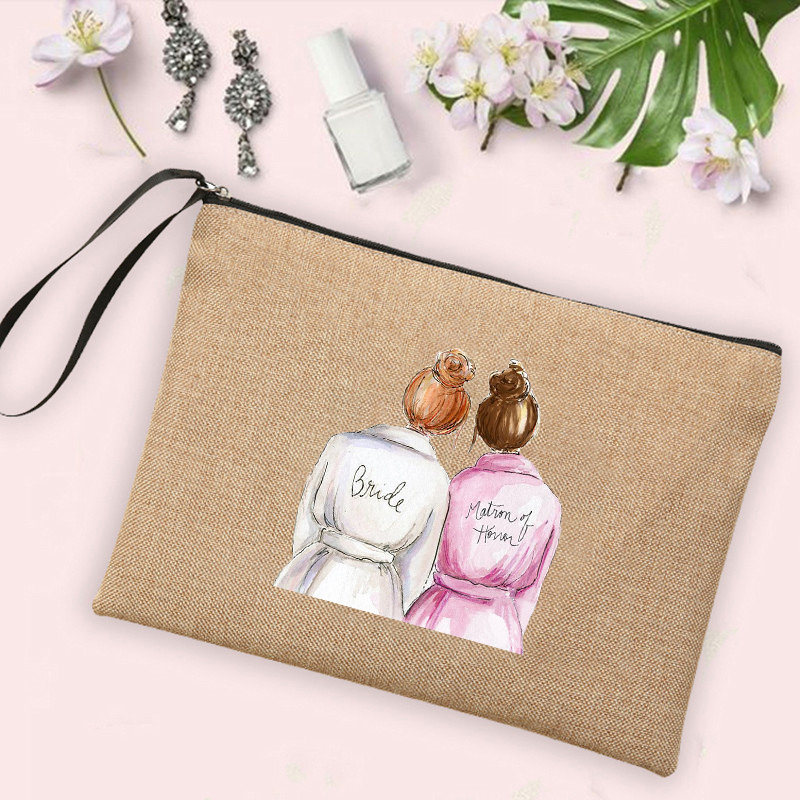 Team Bride Print Cosmetic Bags Bachelorette Party Neceser Makeup Bag Linen Pouch Travel Toiletry Organizer Bridal Shower