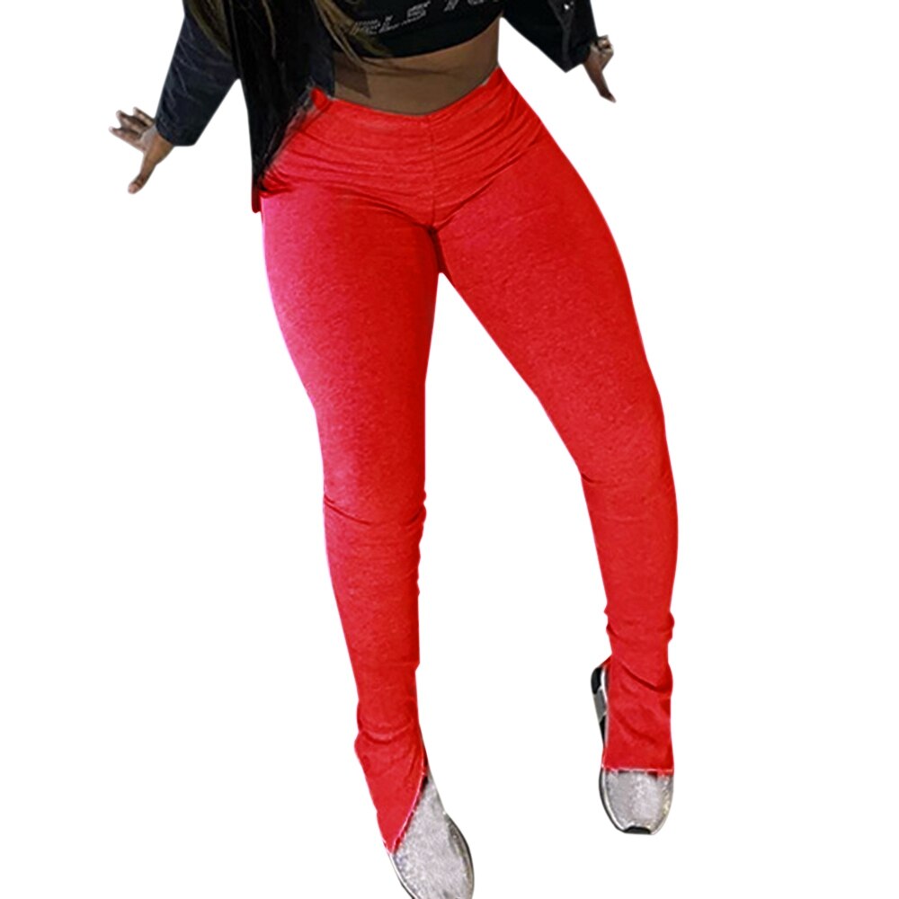 Stacked leggings joggers stacked sweatpants women ruched pants legging jogging femme stacked pants women sweat pants trousers: Red / XL