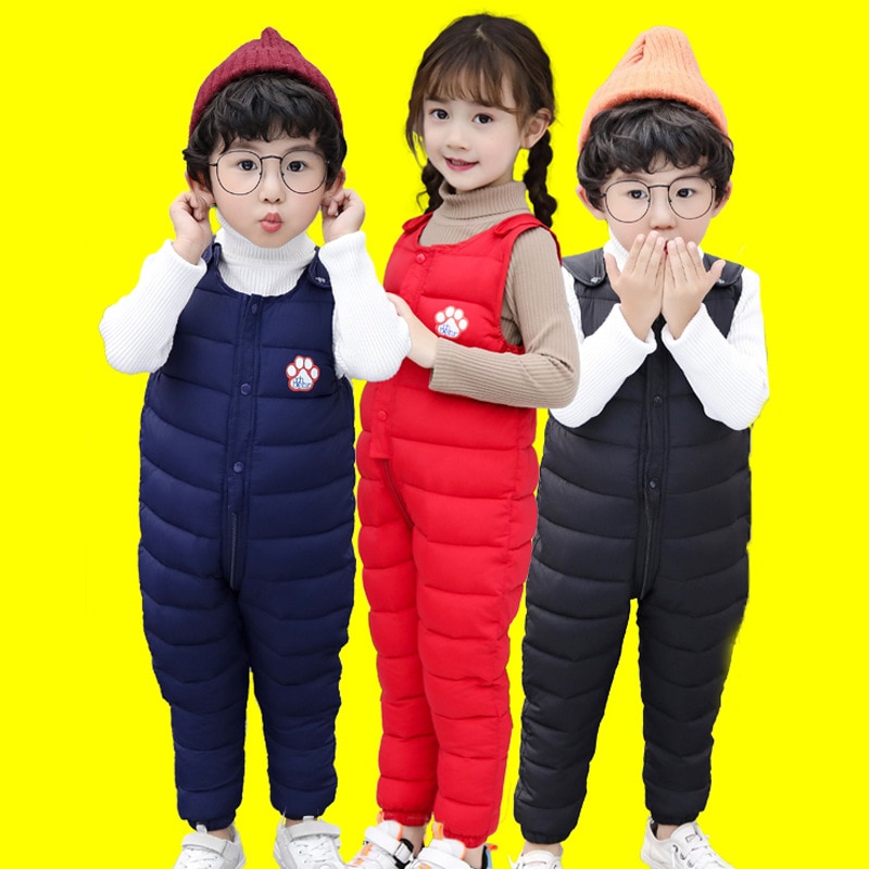 Vinter barn dun bomull haklappsbyxor för barn overall småbarn pojkar byxor varma bebis flickor byxor vattentäta byxor 1 5 år