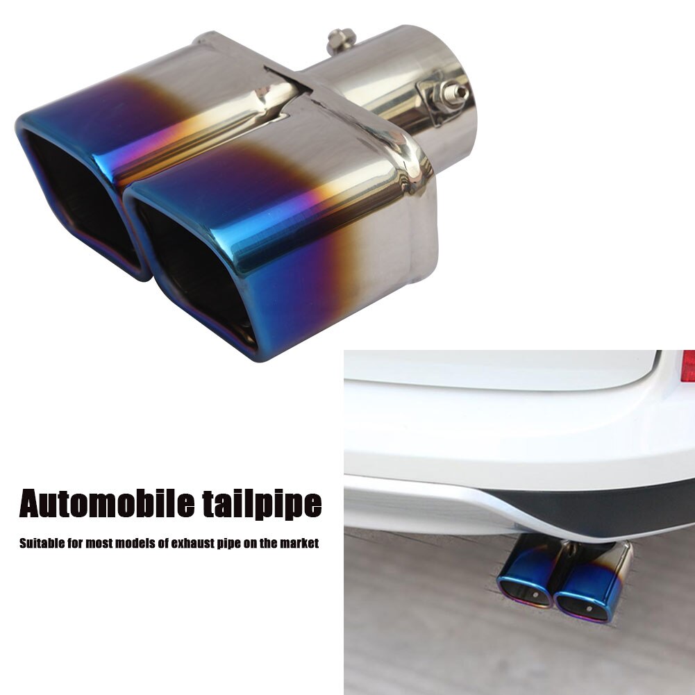 Car Exhaust Pipe Muffler Tail Pipe Outlet Nozzle End Universal Stainless Steel Square End One Change Two Double Out ID 63MM