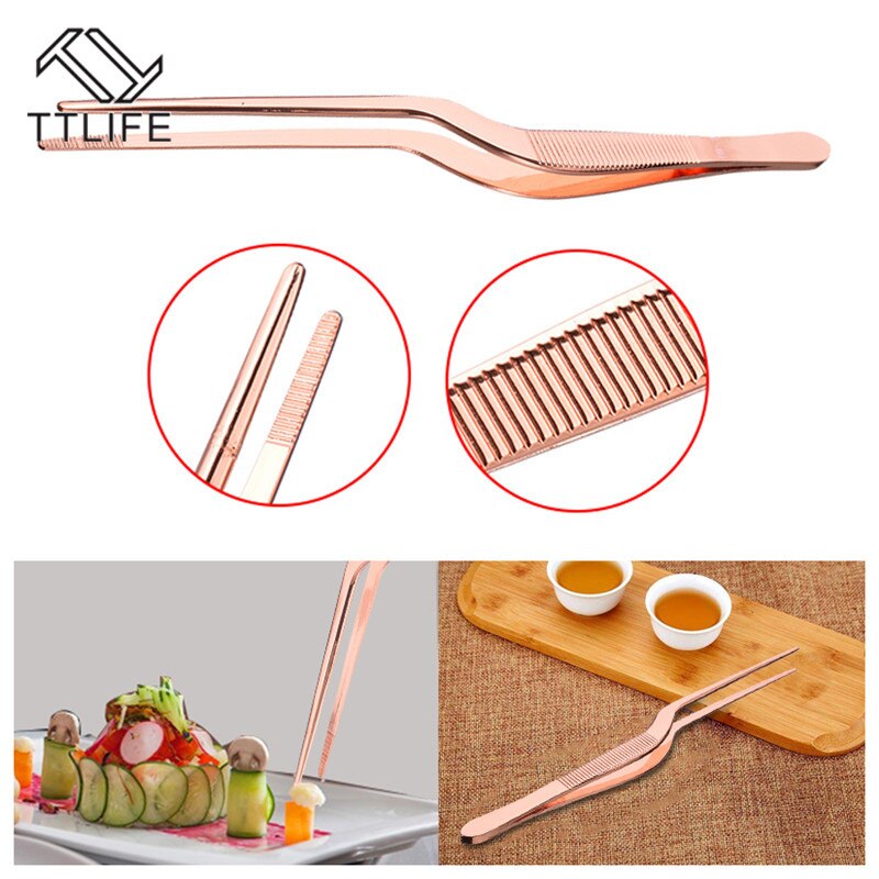 TTLIFE 1 Set 14cm Chef Plating Tweezer Tongs Rose Gold Tweezer Chef Pliers Grill Plating Serving Kitchen Tool