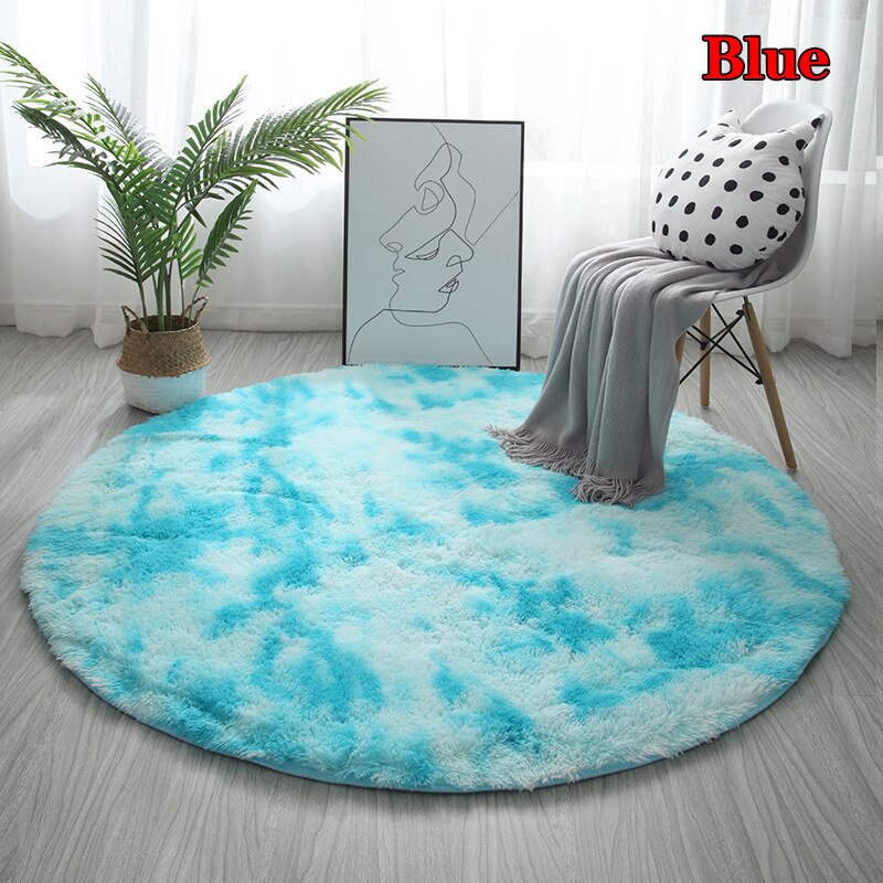 Ins wind-alfombra de felpa tie-dye, color degradado, felpa redonda, para sala de estar, dormitorio, color degradado: 40x40cm / 03