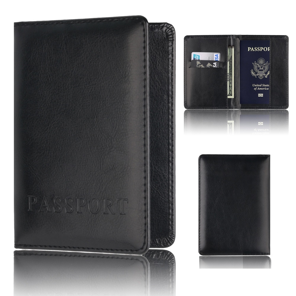 Portemonnee Mode Zwart Pu Lederen Paspoorthouder Protector Wallet Visitekaartje Zachte Paspoort Cover Zwart