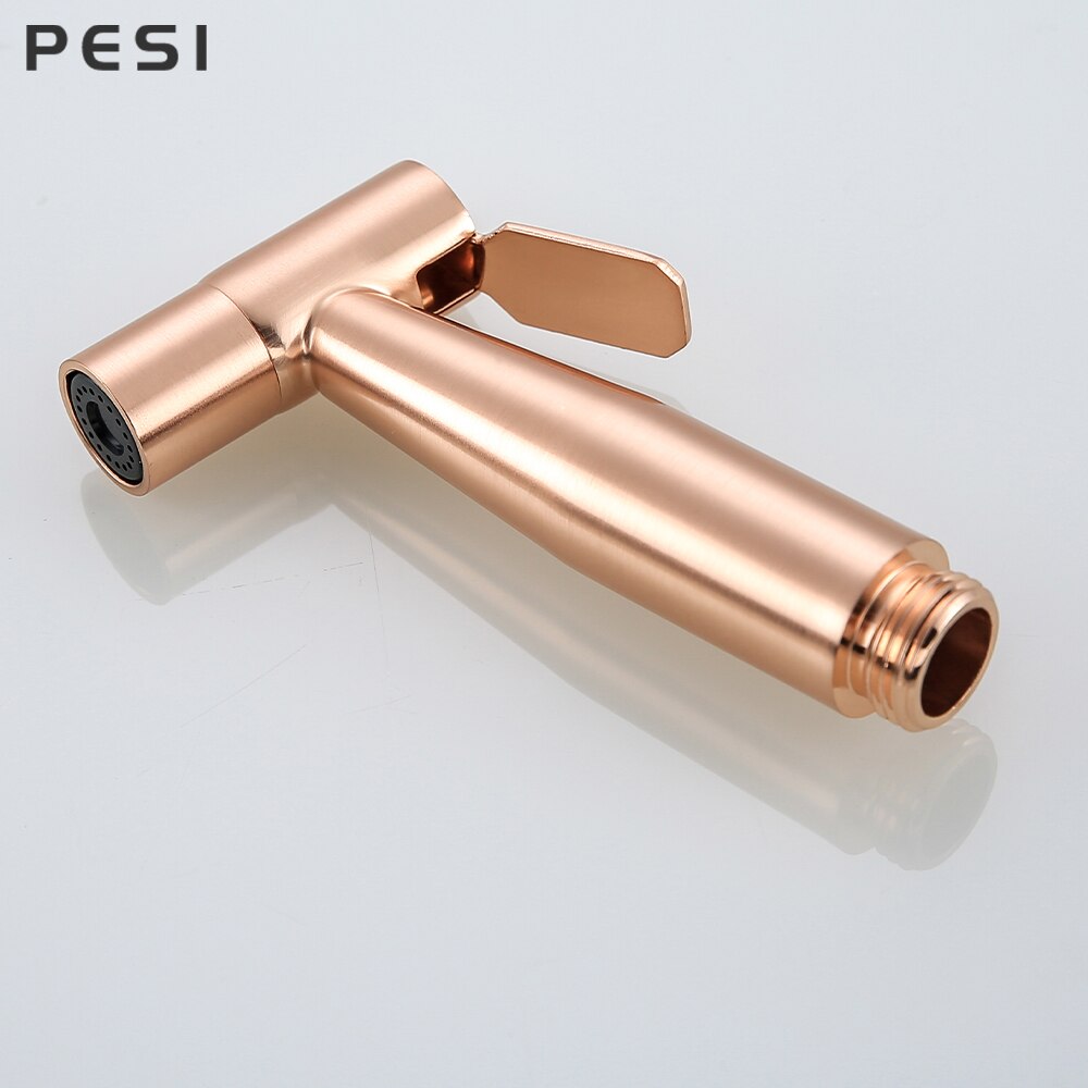 Brushed Rose Gold Douche Kit Hand Held Bidet Sprayer Stainless Steel Toilet Bidet Shattaf with Valve Jet Set Shower Head.: Single Bidet
