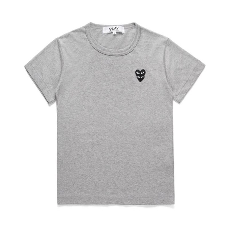 Play Mannen Vrouwen T-shirt Overlap Borduurwerk Dubbele Hart Ronde Hals Korte Mouwen Katoenen T-shirt Zomer Losse Casual Couplet-shirt: Grijs / Xl