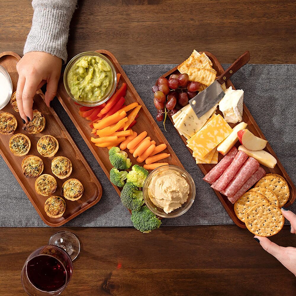 Serving Platters for Parties, Food Appetizers, Sushi, Tacos, Restaurants, Dinning Plates Tableware, Walnut Wood Serving Trays