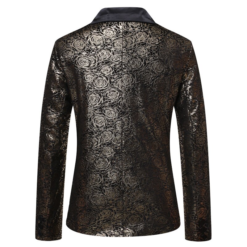 Men's Rose Gold Print Suit Jacket One Button Patchwork Colalr Dress Blazers Male Party Dinner Wedding Stage Clothes for Singers