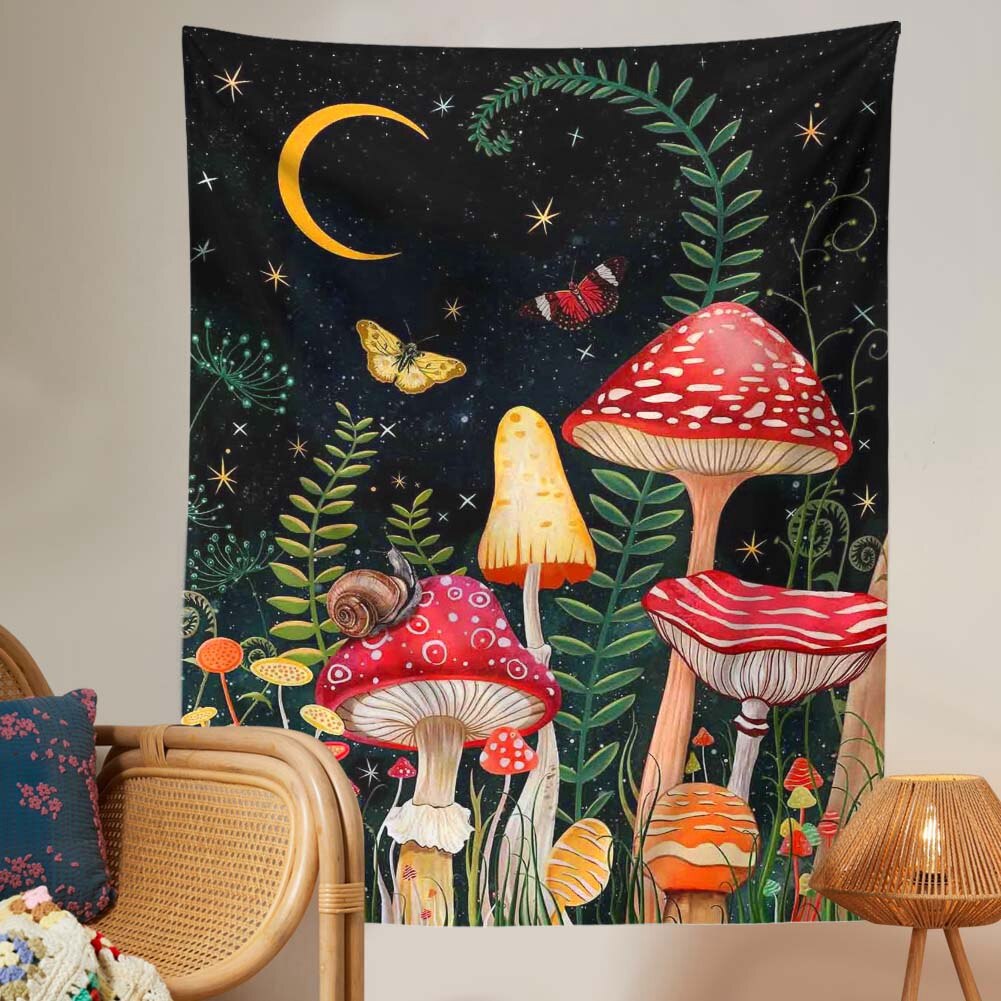 Mushroom Tapestry Moon and Star Tapestry Boho Vertical Tapestry Aesthetic tapestries Wall Hanging for Bedroom