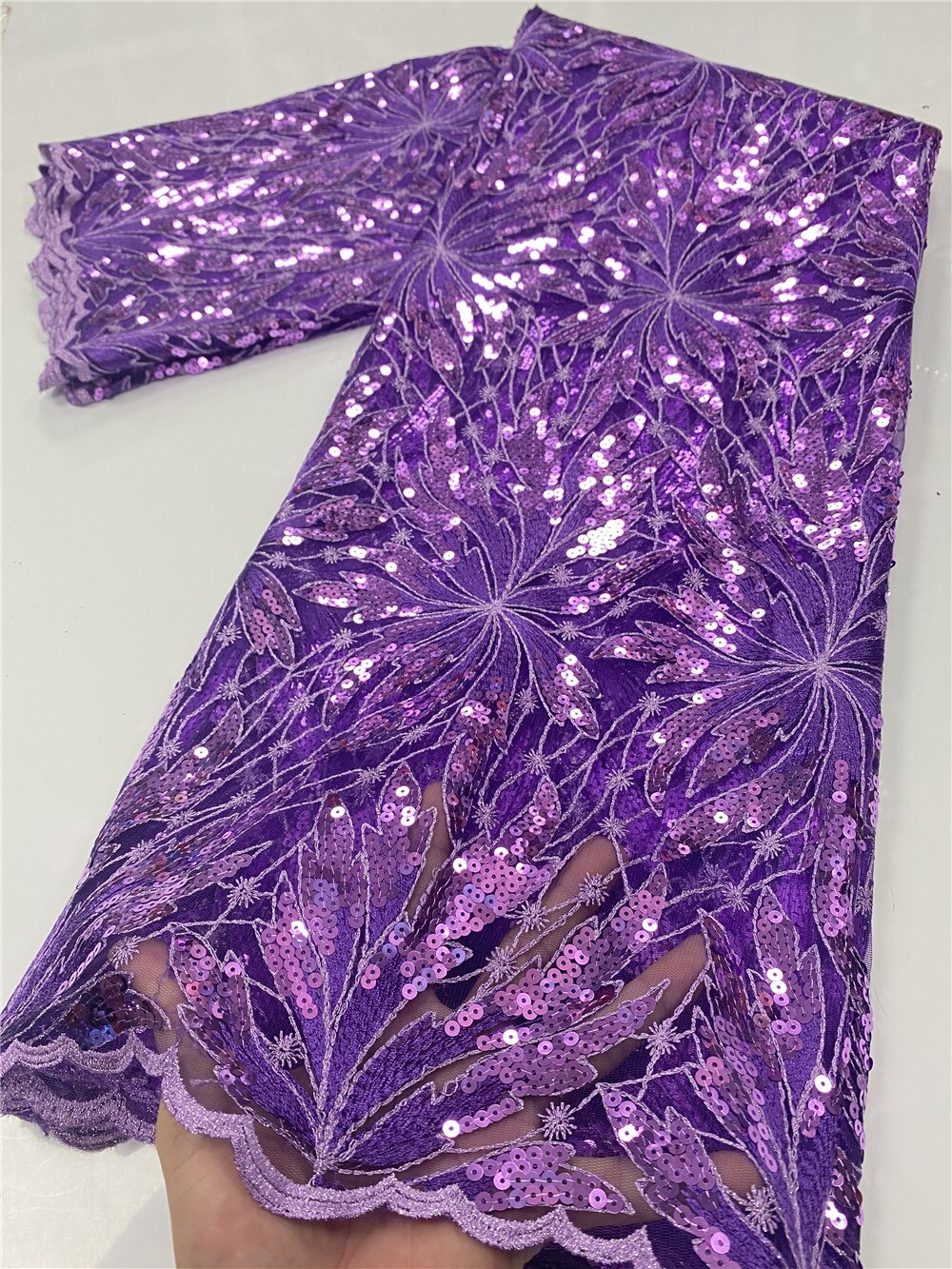 African Lace Fabric Lace French Tulle Lace Nigerian Embroidered Lace Fabrics With Sequins For Women YA3511B-5: Picture 7