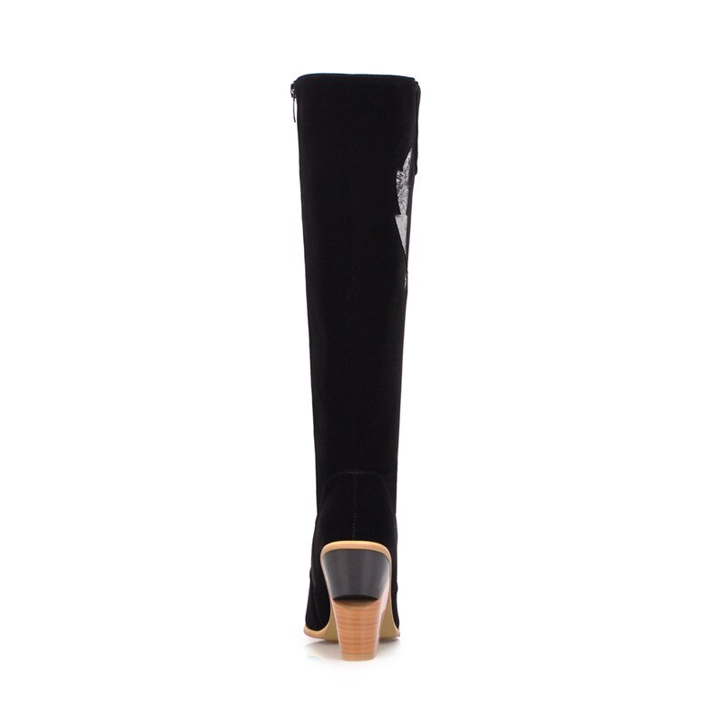 MORAZORA große größe 46 frauen kniehohe stiefel flock spitz herbst high heels stiefel zip einfache party prom schuhe frau