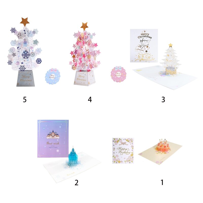 3D Pop-up Christmas Tree Castle Greeting Cards Birthday Postcards Invitations