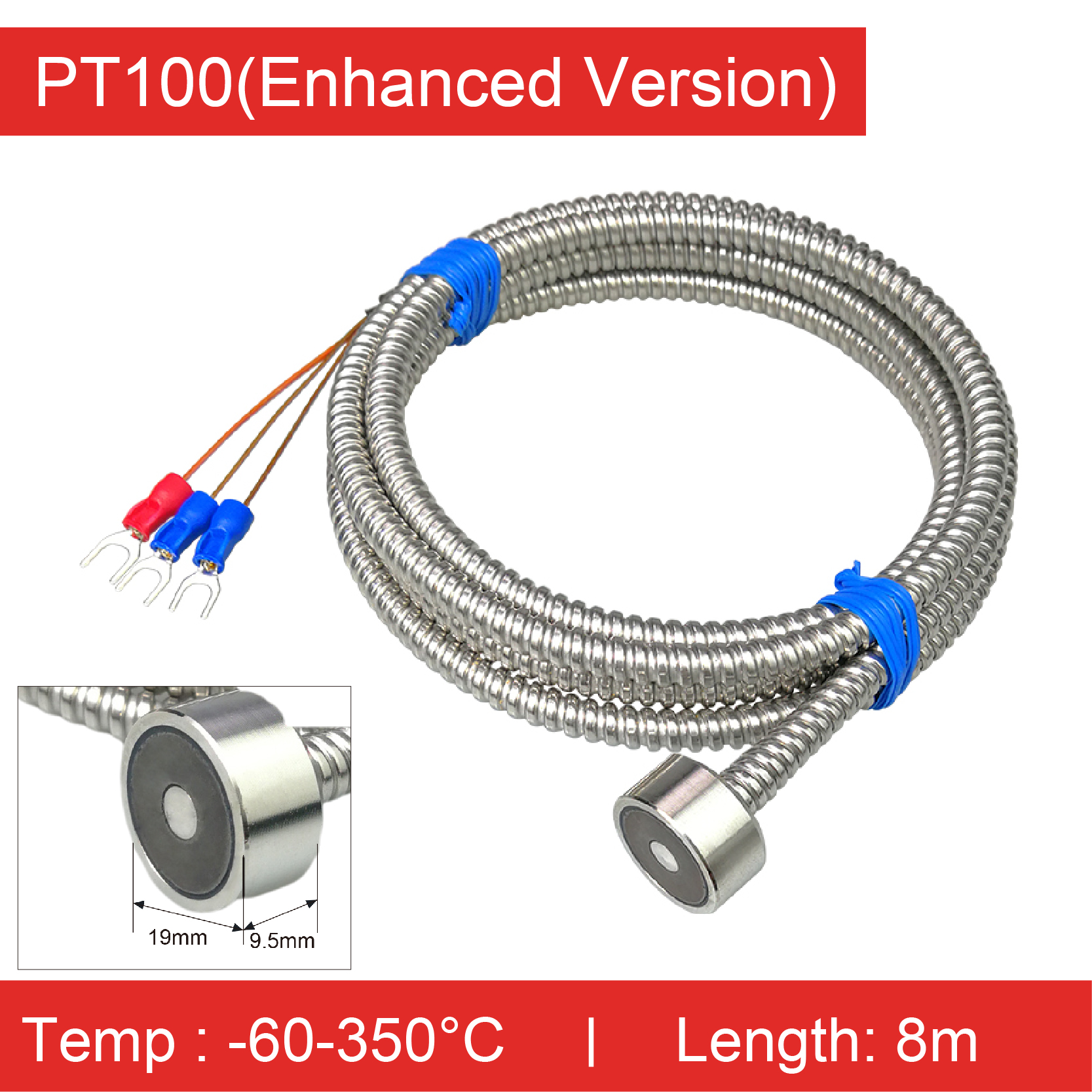 PT100 High Temperature Magnetic Sensor K Type Thermocouple Probe with Metal Hose Industrial Temperature Detector for Coal