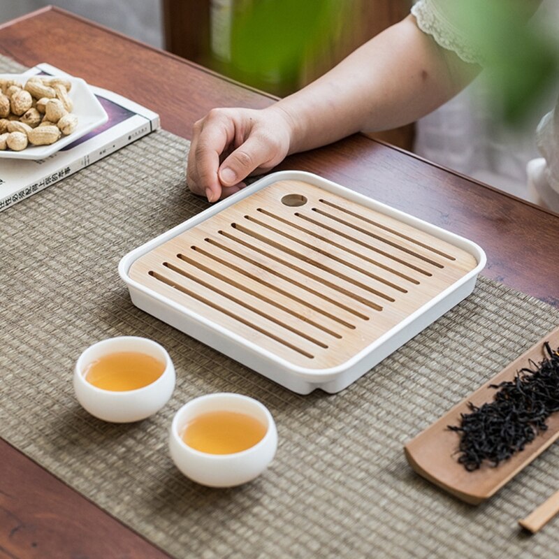 Square Simple Dry Soak Tea Tray Eco-Friendly Wooden Drainage Water Storage Board Mar-18