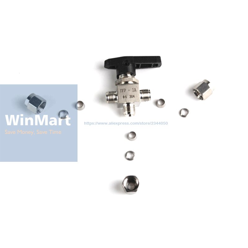 Tee 3 Ways Compression fitting shut off Ball Valve 915 PSI 304 Stainless steel Fit For 1/2&quot; inch O/D Tube