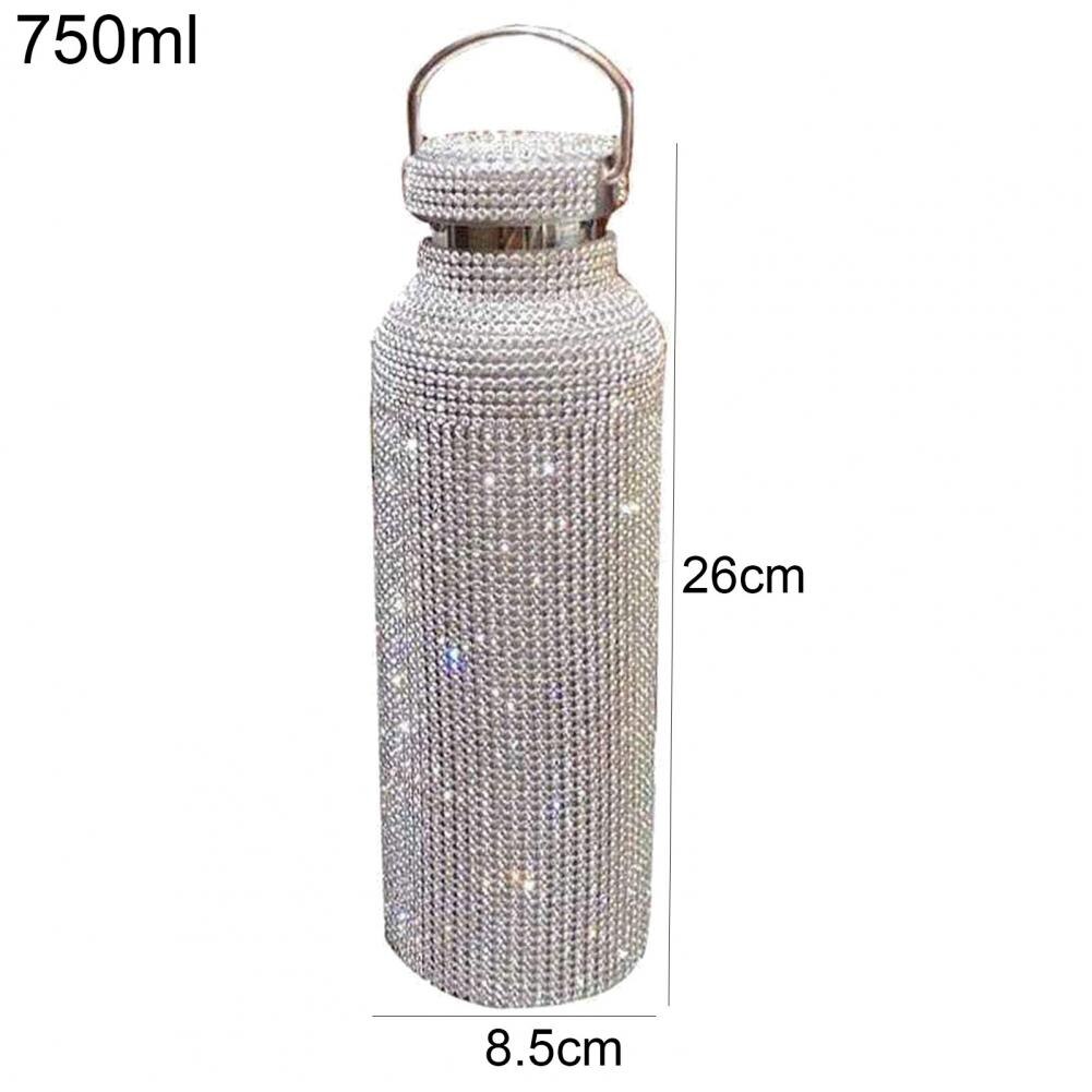 350Ml/500Ml/750Ml Rvs Thermos Strass Vacuüm Cup Fles Outdoor Fitness Sport Thermosfles drinken Waterkoker: Silver 750ml