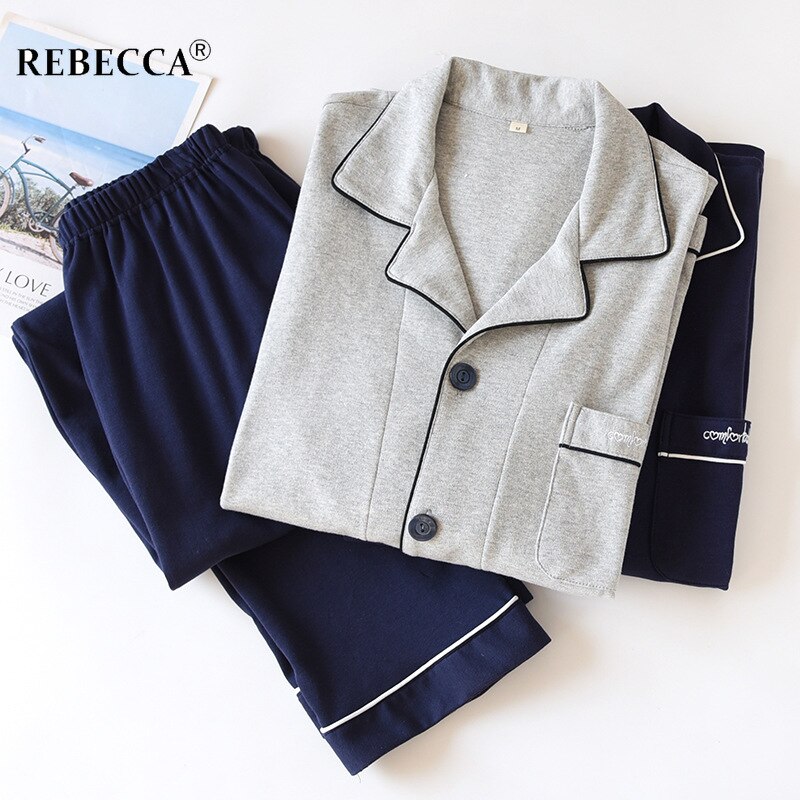 Pijama de algodón grueso para hombre, ropa de dormir de manga larga y pantalones largos, Color sólido, para primavera y otoño, para el hogar