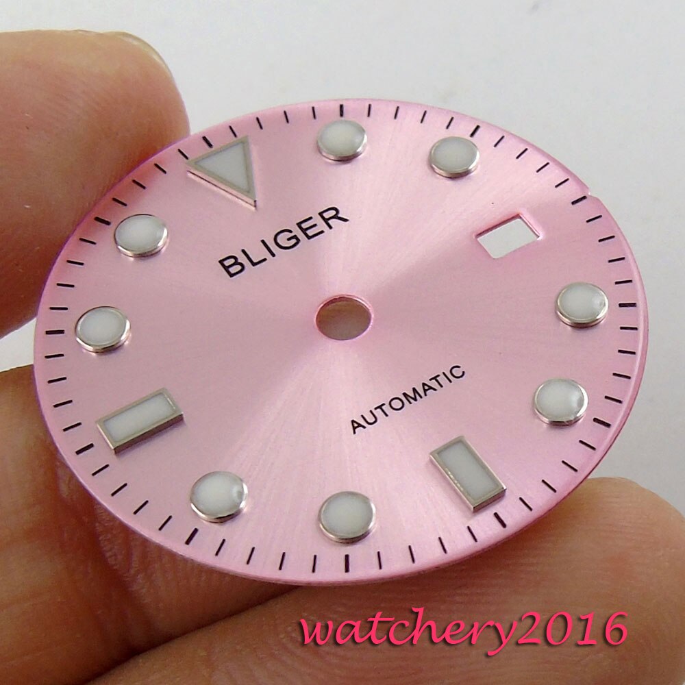 28.5mm Bliger pink dial datum venster fit DG2813 automatisch uurwerk Horloge wijzerplaat