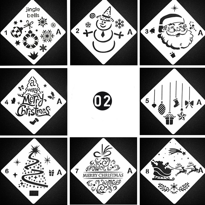 Plantillas de capas para álbum de recortes, plantilla decorativa para colorear, Feliz Navidad, copo de nieve, bricolaje, 8 unids/set por Set: 2