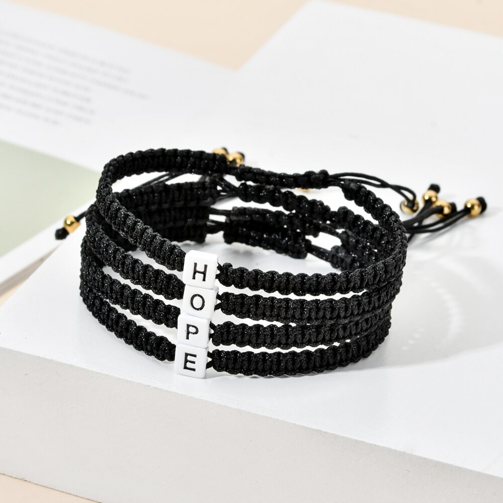 Zmzy A-Z Set Zwart Touw Geluk Armbanden Paar String Gevlochten Vriendschap Sieraden Voor Vrouwen 26 Letters Charm Naam Armband Mannen
