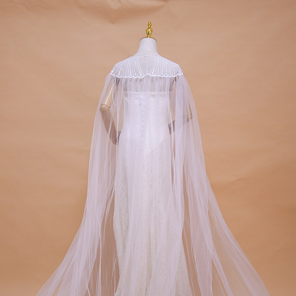TRiXY G24-chal de encaje blanco para boda, capa de velo de novia, encaje de Organza, capas de boda largas, envolturas nupciales, manto de chal de tren de 3M de largo