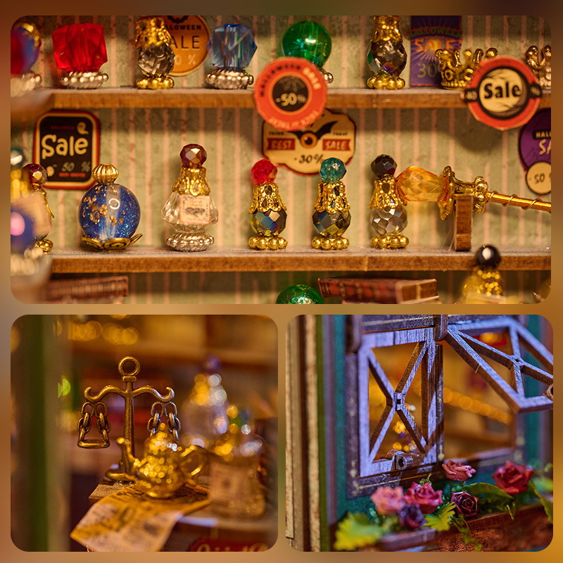 DIY Wooden Dollhouse Magic Shop Miniature Furniture Kit Book Nook Assemble Building Block Toys for Children Adult Casa