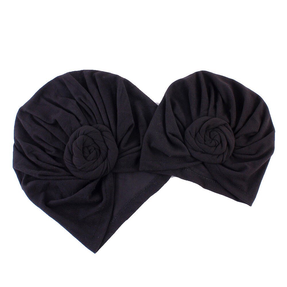 Turban knut bobble mössa 1 st mamma barn bebis pojkar tjejer vinter varm stickad mössa solid knut mjuka familjekepsar: Svart / Mamma