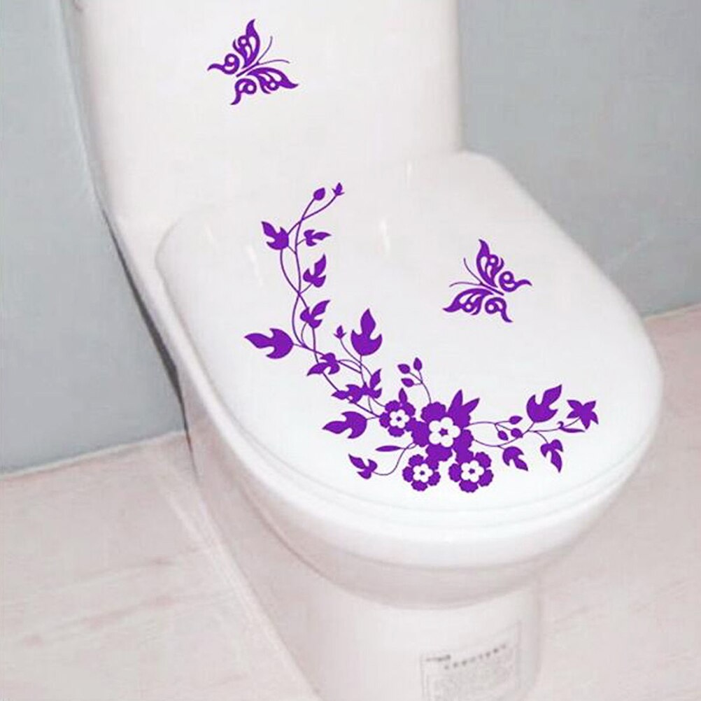 PVC amovible toilette couvercle autocollant papillon et fleur motif toilette siège couverture mur collage affiche autocollant: VIOLET