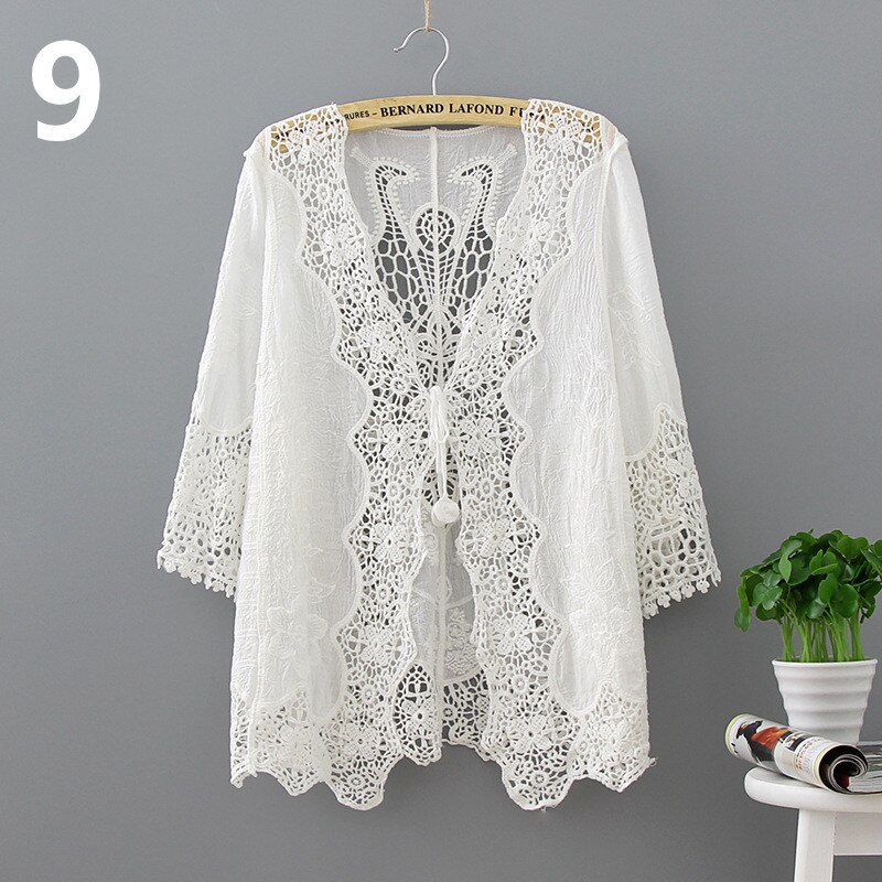 Veste boléro en dentelle à manches longues pour femmes, vêtements de plage, chemises de plage, Cape ajourée hauts élégants, veste d'été de mariage: 9
