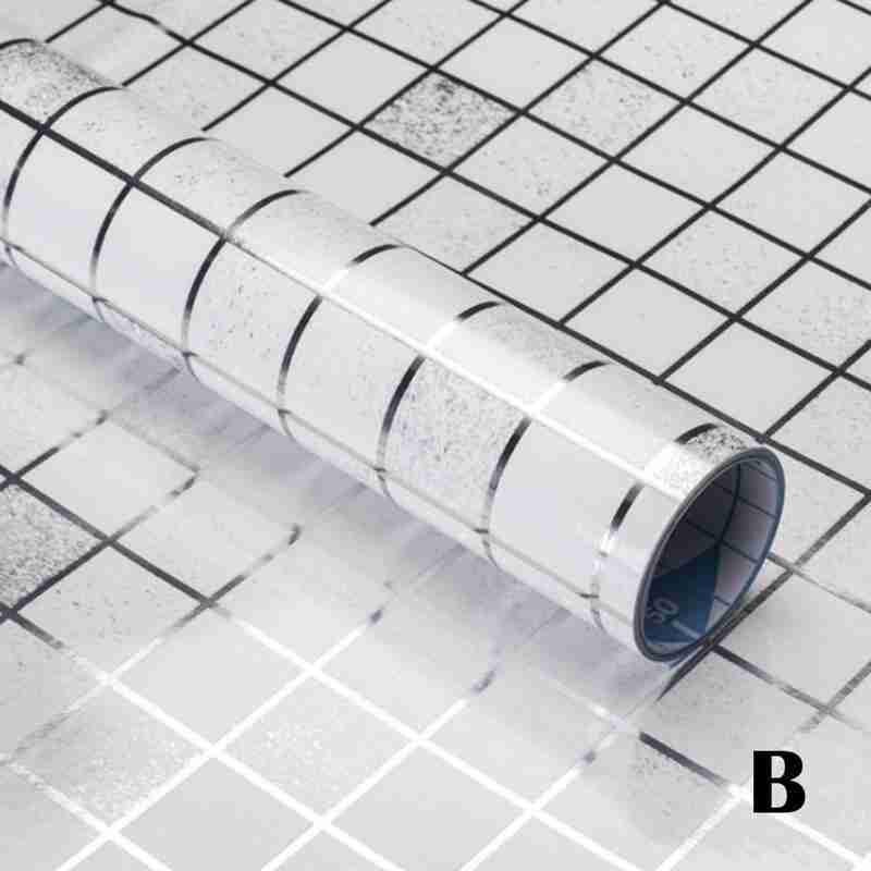 45cm*100cm Bathroom Kitchen Waterproof Self-adhesive Plaid Stickers Anti-oil Wrap Tile paper Wall Stickers Waterproof Wall Z7Y5: B