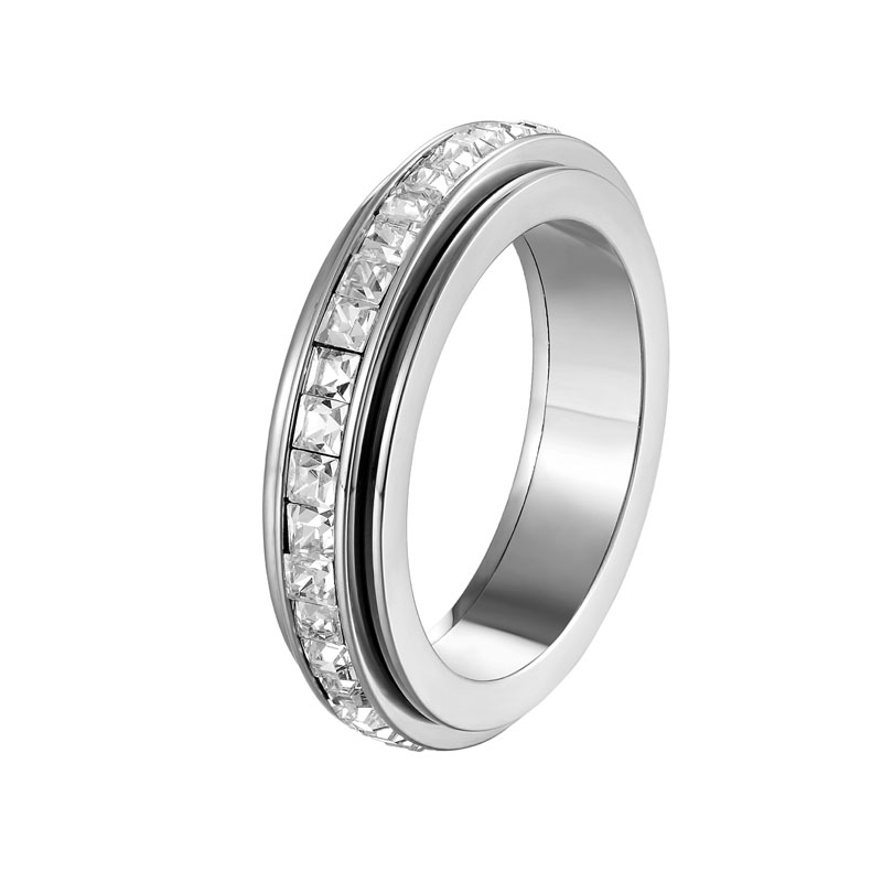 Anxiety Ring Single Row Rotary Ring Thermogenic Moissanite Spinner Ring Steel Rings Anti-stress Rings Rotate Rings Jewelry: 5 / WHITE
