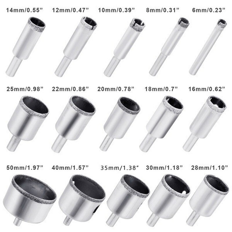 15pcs/set Ceramic Flower Pots Hole Drilling Bit Set Hole Drill Bit Kit for Ceramic Diamond Glass Marble 6-50mm In Stock