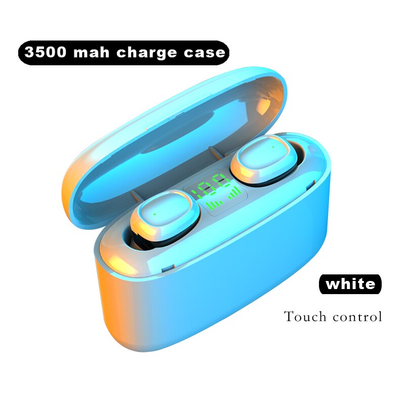 3500Mah Led Bluetooth Draadloze Koptelefoon Hoofdtelefoon Oordopjes Tws Touch Control Sport Headset Noise Annuleren Waterdicht: LED White