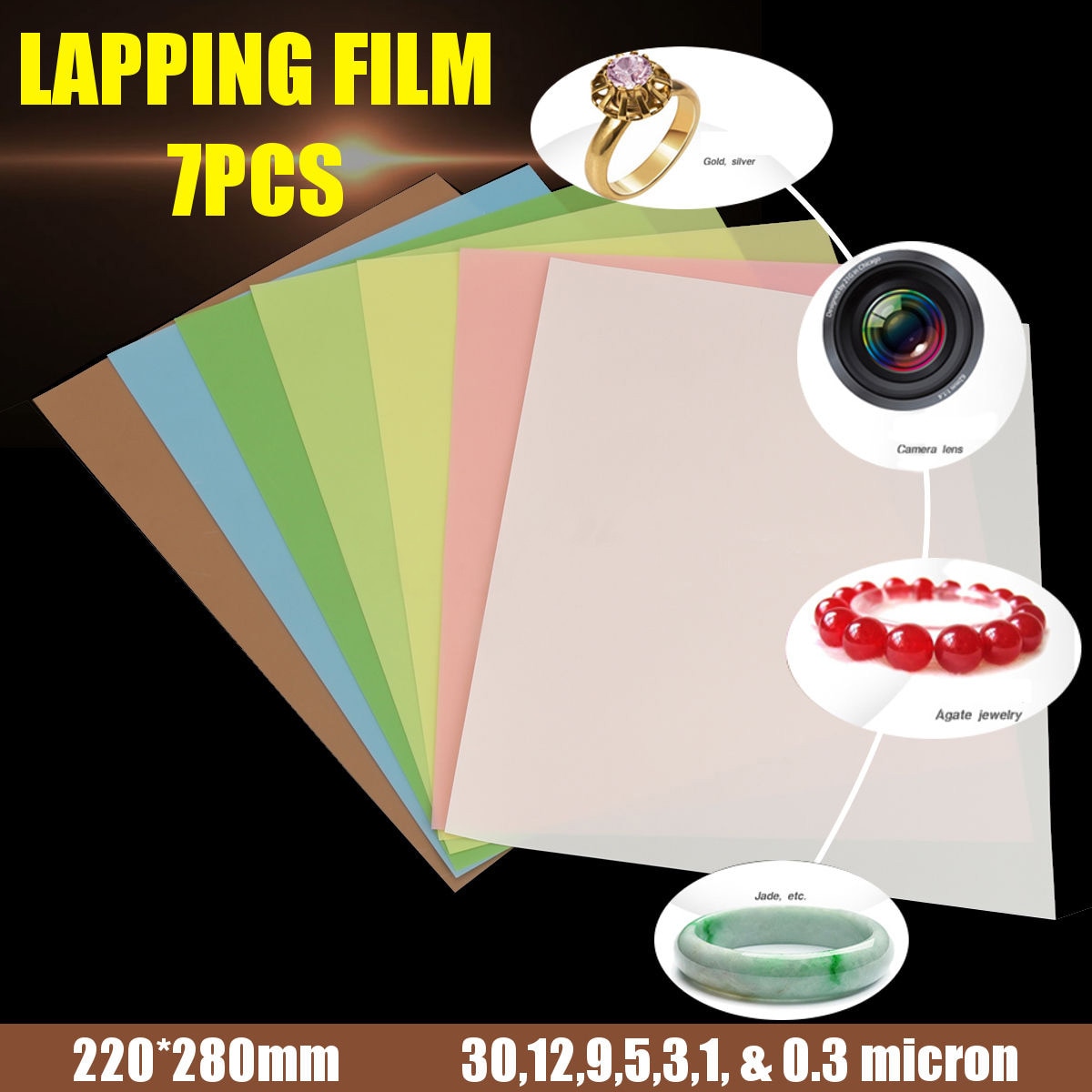 7pcs 280x220mm Lapping Film Sheets Assortment Precision for Polishing Sandpaper 1500 2000 4000 6000 8000 10000 12000 Grits