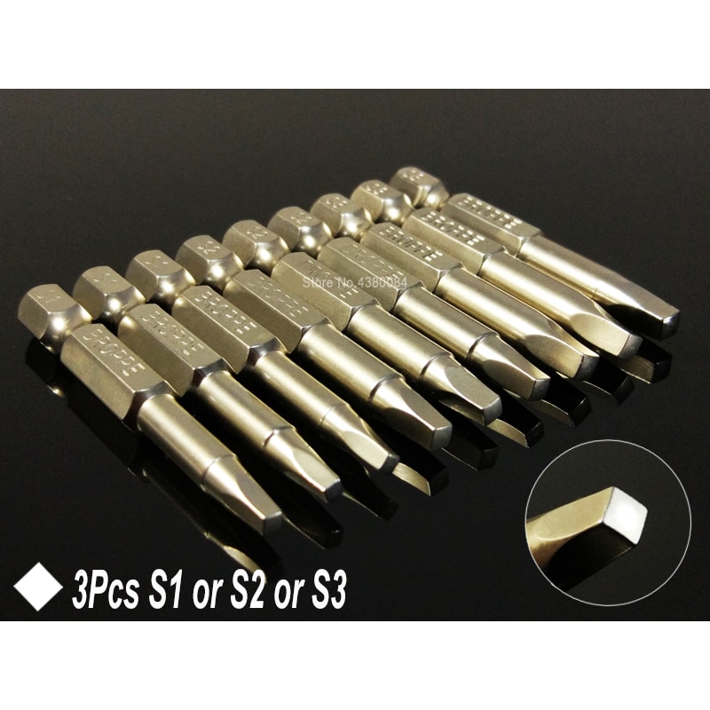 3Sizes 3Pcs Set 50MM Square Head Screwdriver Bits 1/4'' Hex Shank Magnetic Electric Driver Bits S1 S2 S3 Hand Tools S2 Steel