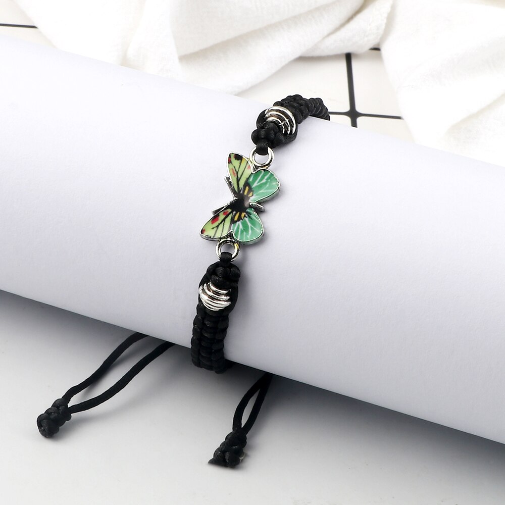 Neue Nette GrüNe Schmetterling Frauen Armbinde Handgemachte Weiß Schwarz Faden Schnur Seil Geflochtene Charme Armbänder für Mädchen Schmuck