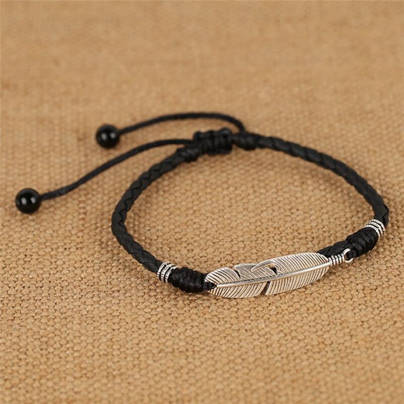 Adjustable Lucky Foot Bracelet For Women Men Jewelry Handmade Cool Simple Leaf Anklets Woven Adjustable Rope: black 1