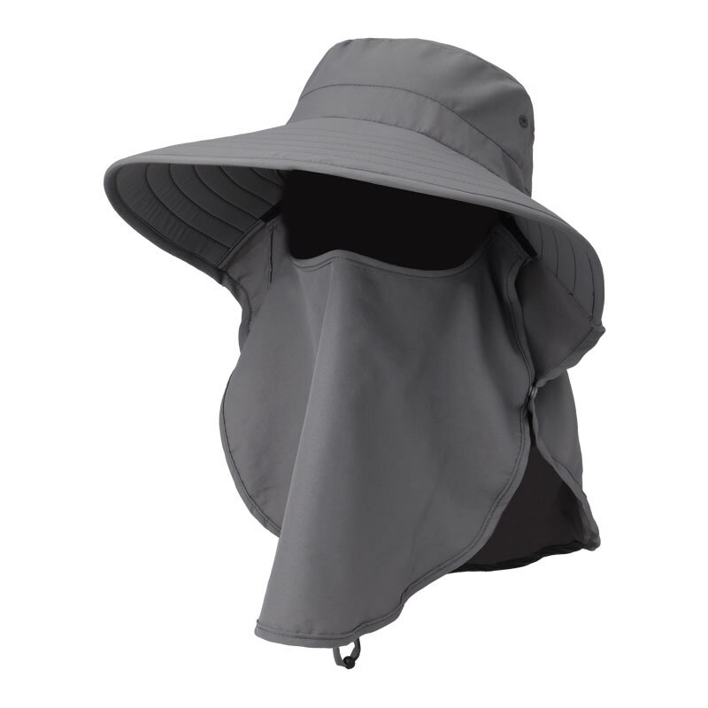 Protection du visage contre les gouttelettes casquette de pêche été en plein air Protection solaire cou visage rabat chapeau large bord: Dark Grey