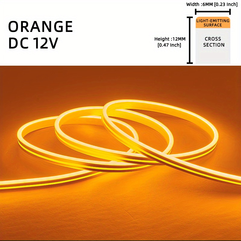 1 Roll 12V 196.85in/5M LED Flexible Silicone Neon Light, Outdoor LED Strip Lights Waterproof, 2835 12-bead Neon Light, 12V 6*12: Yellow