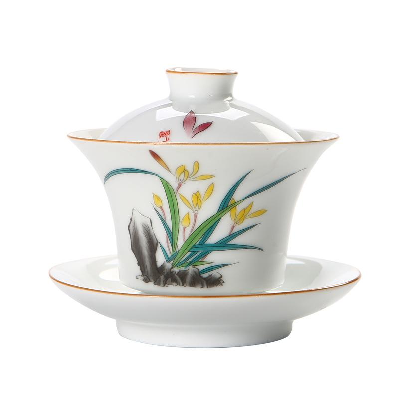 Gaiwan Service à Thé Chinois Gongfu Porcelaine Blanche Avec Coffret Cadeau - 9 Pièces