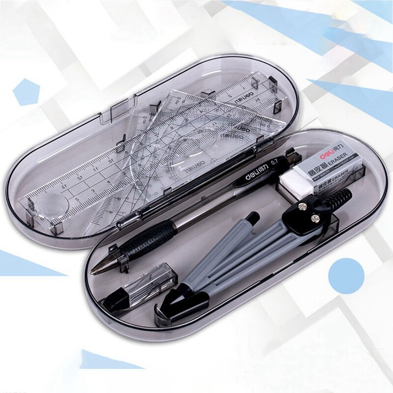8 Pcs/set Portable School Math Geometry Study Drawing Tool Study Compass Pencil Kit Ruler Set Storage Box
