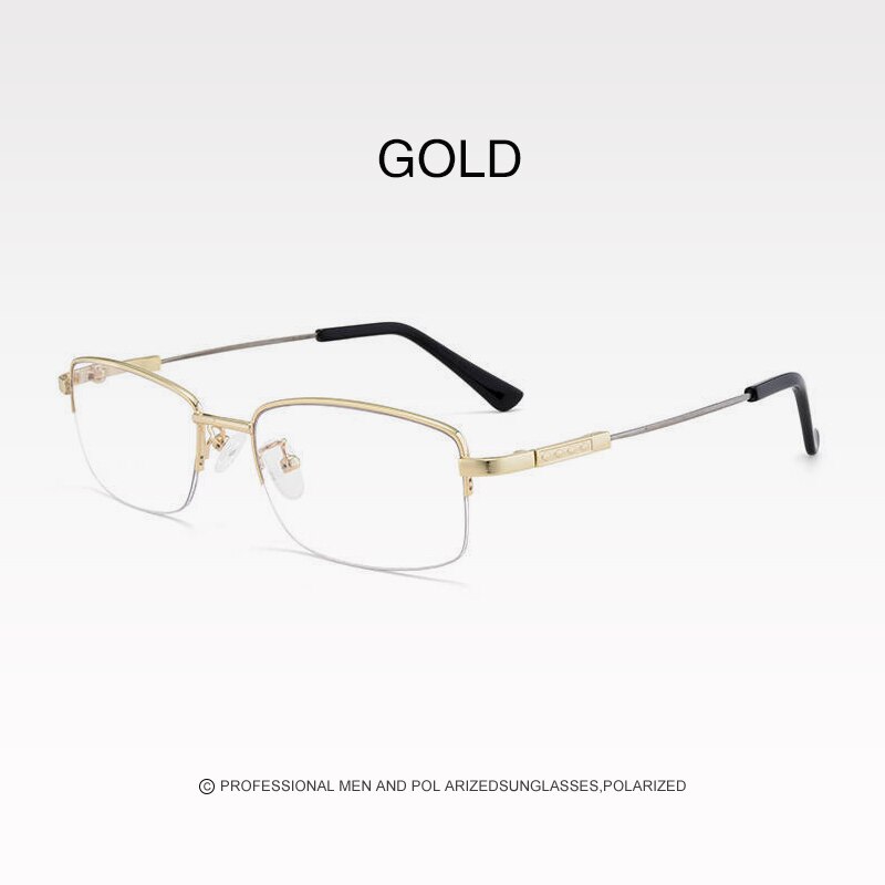 Metal Titanium Multifocal Reading Glasses Men Progressive Bifocal Ray UV Protect Presbyopic Glasses Half Frame Women Eyeglasses: +400 / Gold