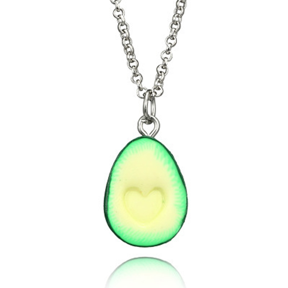 Lovely Avocado with Nuclear 3D Clay Alloy Necklace Pendant Couple Decoration Charm Friendship DIY Jewelry: heart green