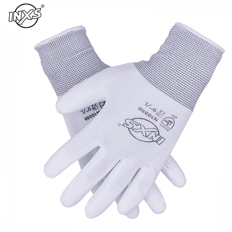 10 Pairs PU Nitrile Safety Coating Nylon Cotton Work Gloves Palm Coated Gloves Mechanic Working Gloves have CE EN388: N10550-10PAIRS / XL