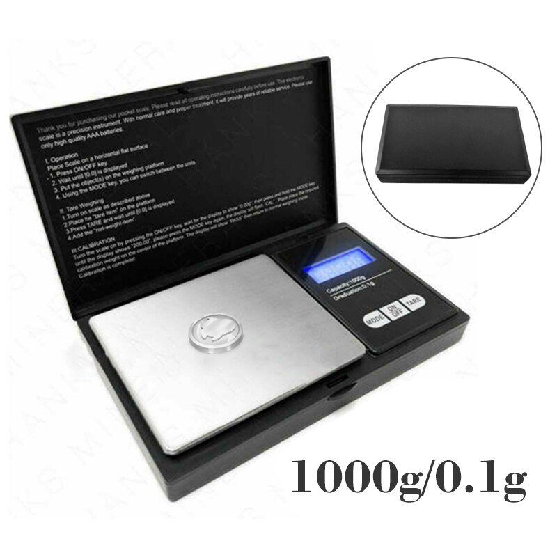 1Pcs Mini Digitale Schaal Goud Zilver Diamant Hoge Nauwkeurigheid 1000G/0.1G Backlight Elektrische Pocket Gewicht Gram lcd Display