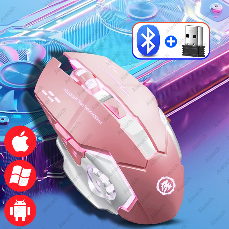 MDNG Ergonomic Gaming Mouse, 2.4G & Bluetooth 2000DPI Adjustable, Electroplating Backlit for iPad Pro/PC/Tablet (500mAh): DARKNESS