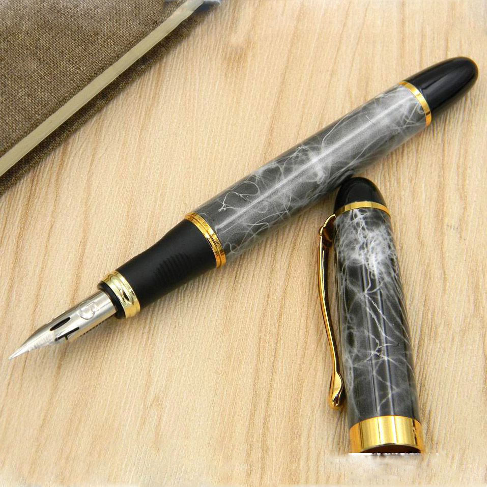 Jinhao 450 g nib metall gylden modifisert kalligrafi rund kropp blomst kropp engelsk fyllepenn: Grå marmor
