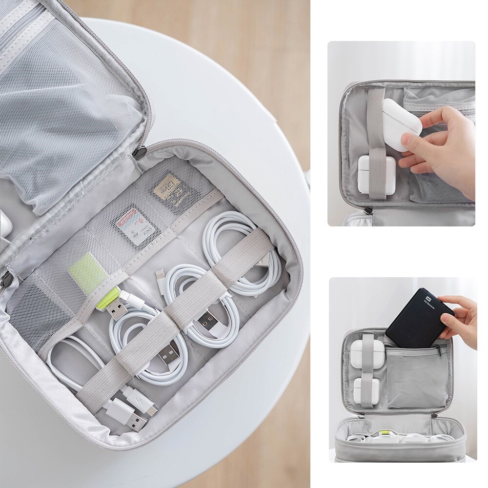 Organizer elektroniki podróżnej Acoki, dwuwarstwowa sakiewka robić moc banku, telefonu, ładowarki, kabli USB i akcesoriów robić dysków U.