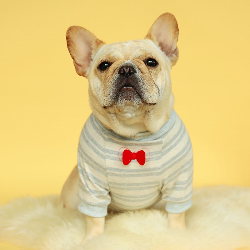 Hundkläder valp hund fransk bulldog corgi brittisk bulldog gentlemantröja benvit rosett skjorta med rund hals