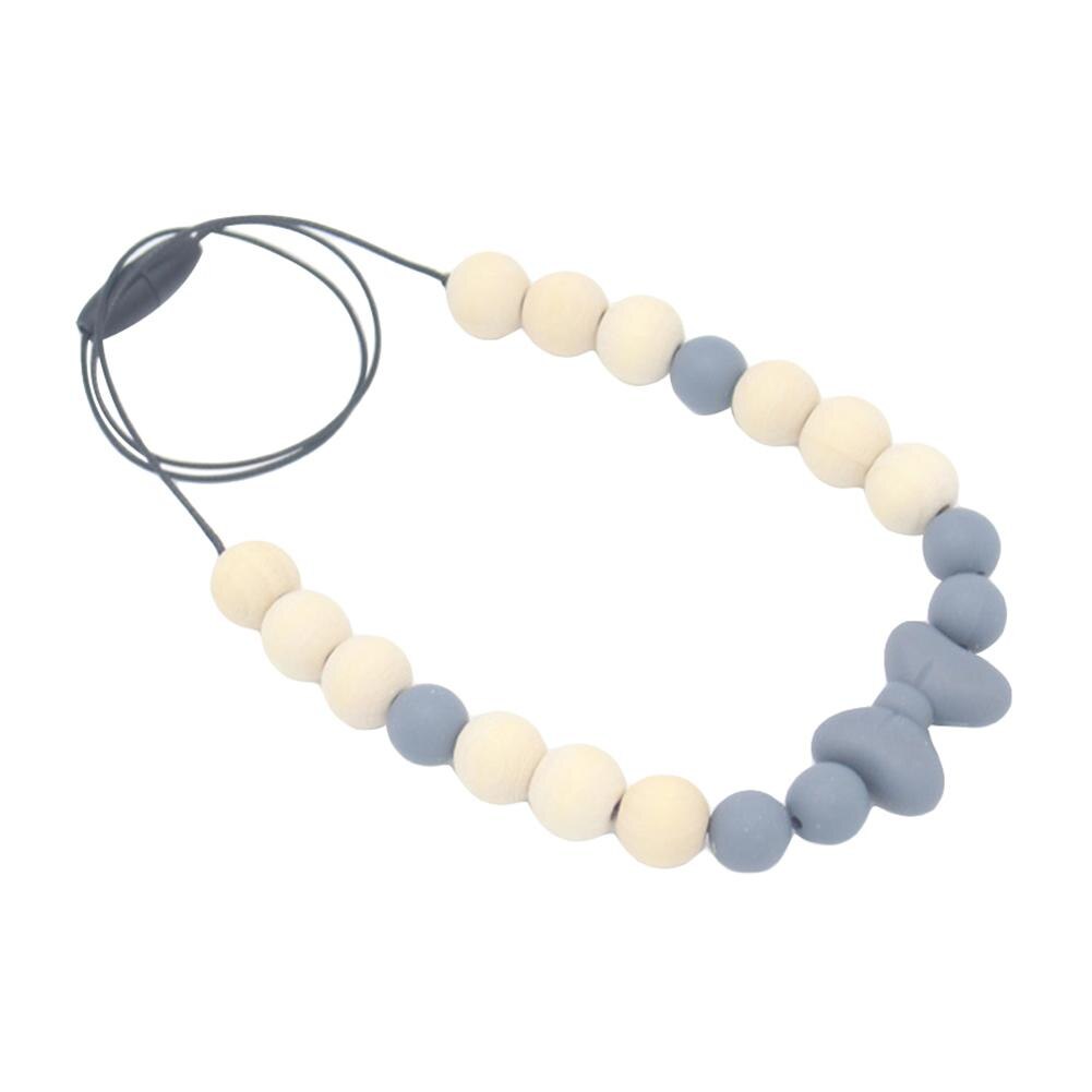 Baby Siliconen Strik Ronde Bead Charm Bijtring Ketting Verpleging Kinderziektes Speelgoed: Grey
