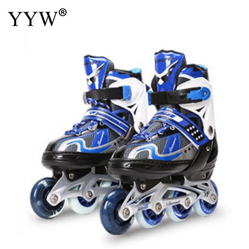 Kids Adjustable Inline Roller Skates Slalom Roller Skating 4 Wheels Shoes Sliding Free Skate For Children Size 30: blue / l 38-41
